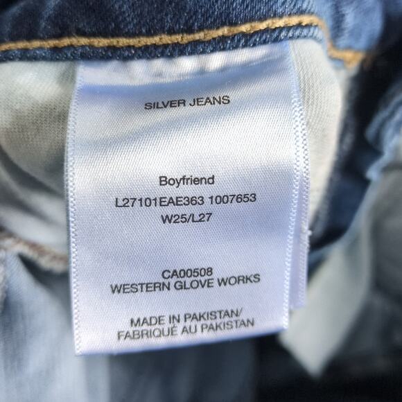 Silver Jeans Boyfriend Womens 25 Blue Pants Dark Faded Stretch Crop Ankle Y2K - Picture 5 of 8